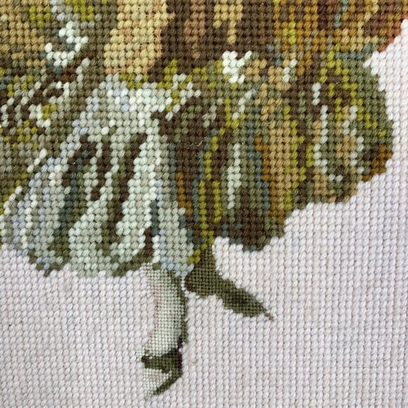 Framed Needlepoint Petitpoint Gobelin French Country Lady Bouquet Flowers Bosom - Picture 3 of 8